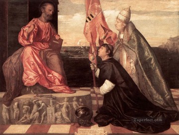 ティントレット教皇アレクサンドル4世が聖ペテロ・ティツィアーノ・ティツィアーノにヤコポ・ペーザロを献呈 Oil Paintings